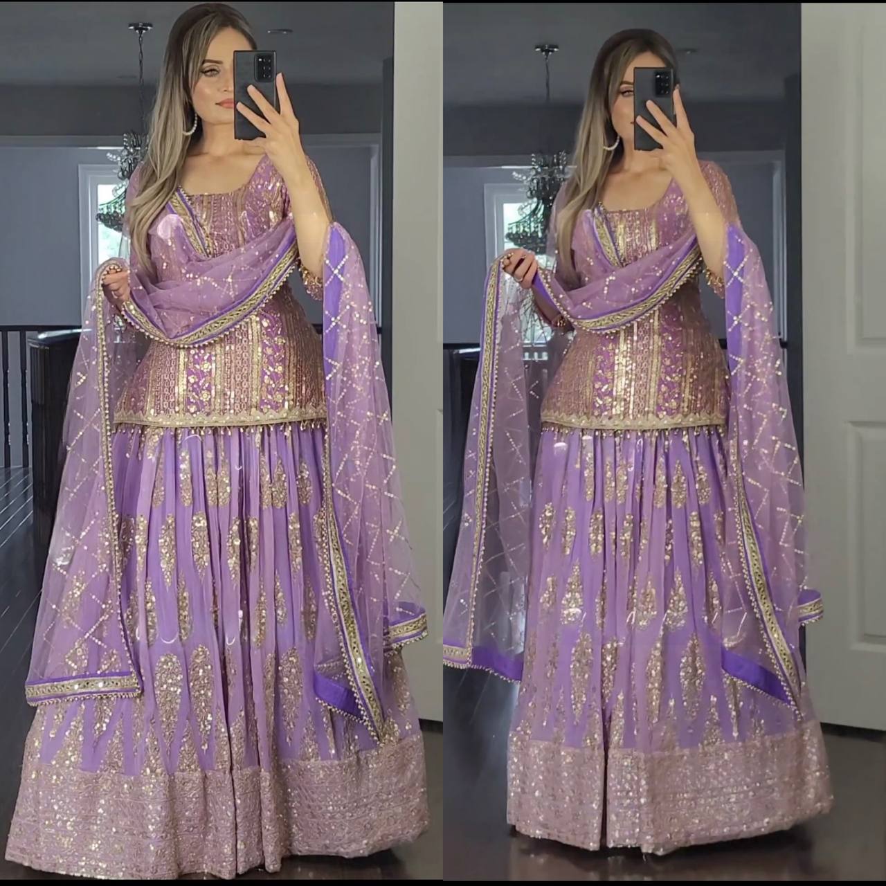 The Sovereign Lavender Shimmer Heritage Lehenga